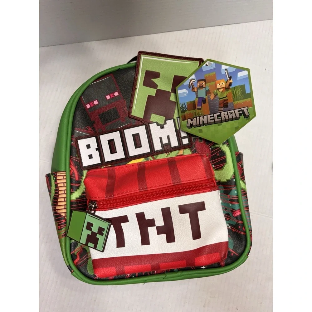Minecraft Creeper TNT BOOM Mini Backpack‎ Faux Leather Gaming Bag Green NEW!